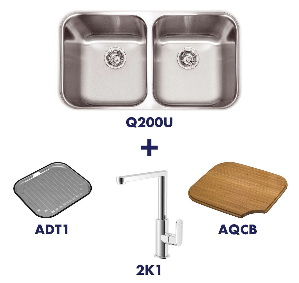 Abey Emporio Daintree Q200U Double Bowl Undermount Sink & 2K1 Tap Pack Q200UT5