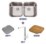 Abey Emporio Daintree Q200U Double Bowl Undermount Sink & 2K1 Tap Pack Q200UT5