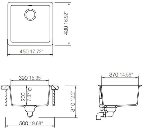 Abey Schock Quadro Onyx Small Single Bowl Inset/Undermount Granite Sink QN-100SB