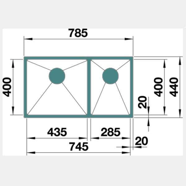 Blanco 1 & 1/2 Double Right Hand Bowl Undermount Sink QUATR1542IURK5 526883