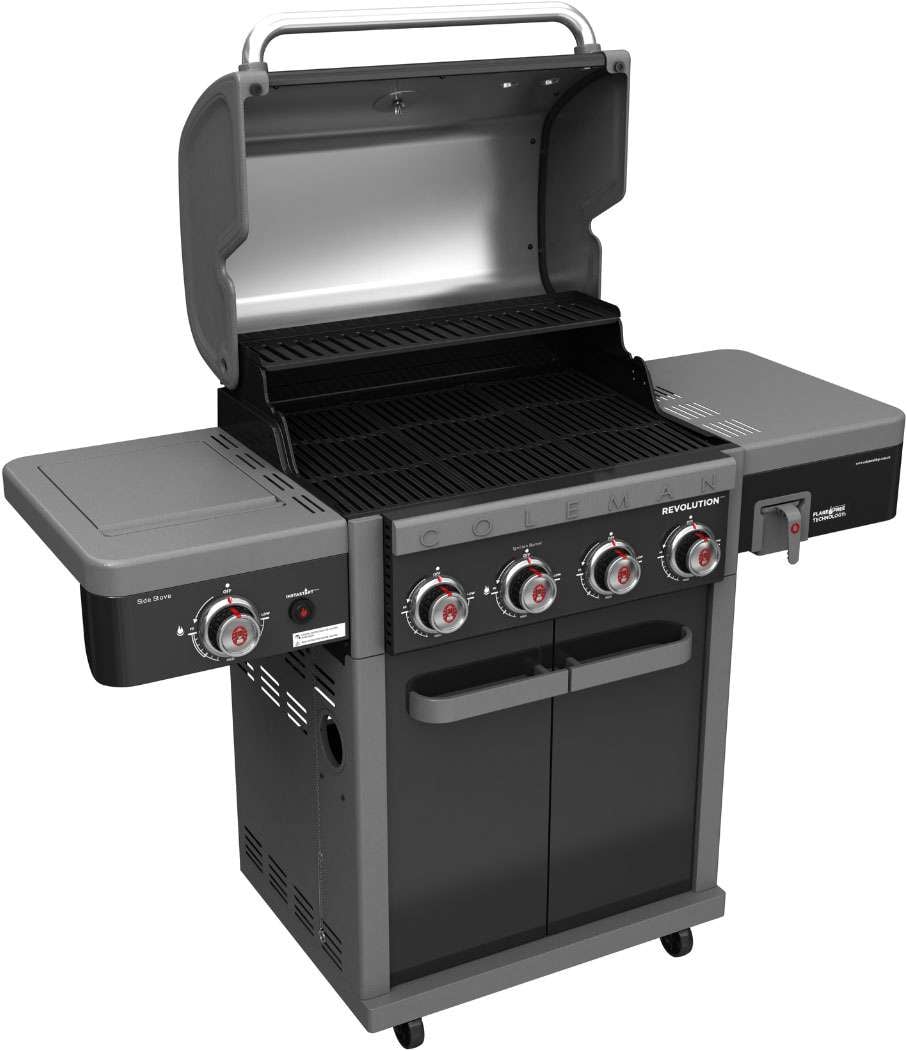 Coleman Revolution 4 Burner Freestanding LPG BBQ+Side Burner Black Gloss REV4BGL