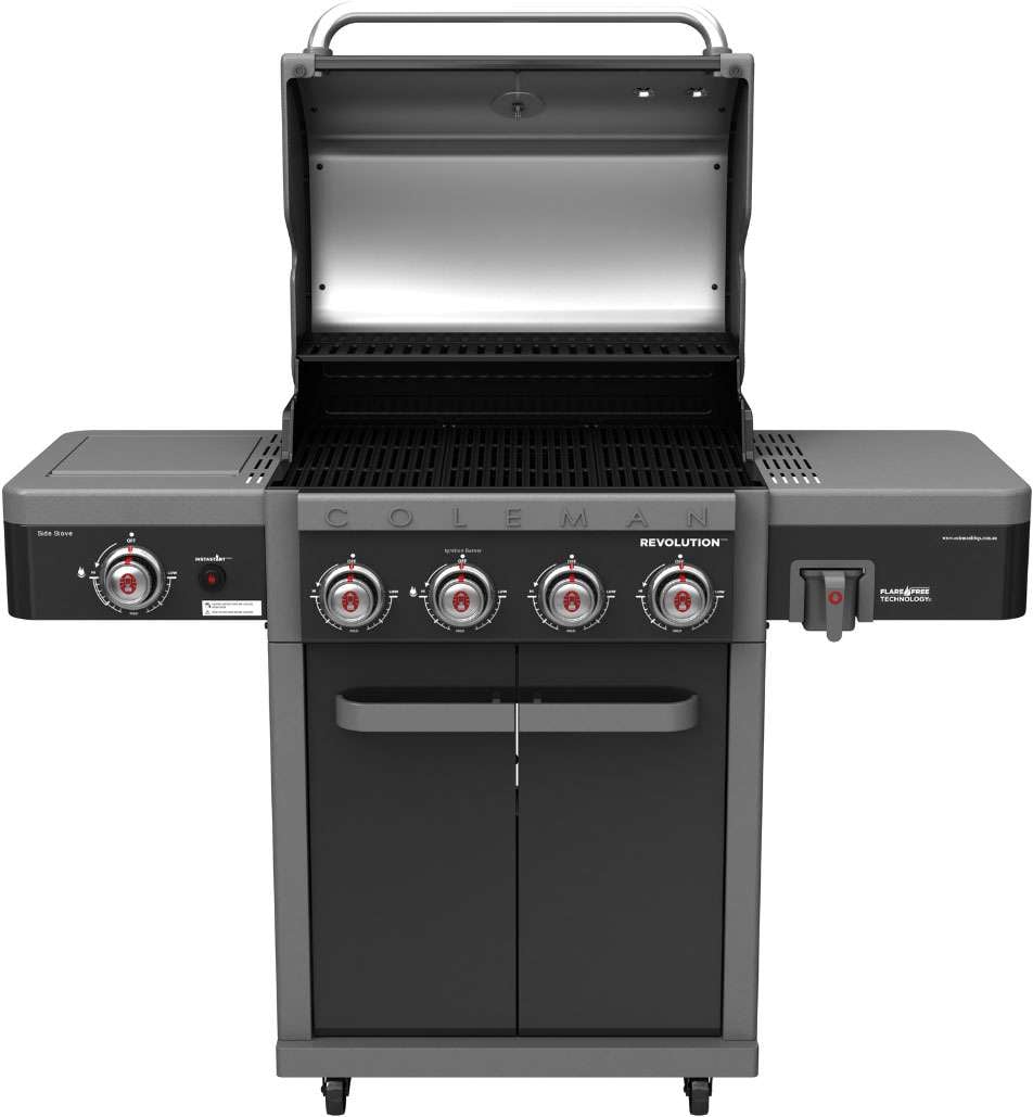 Coleman Revolution 4 Burner Freestanding LPG BBQ+Side Burner Black Gloss REV4BGL