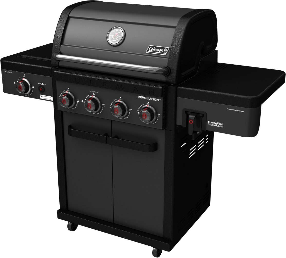 Coleman Revolution 4 Burner Freestanding LPG BBQ+Side Burner Black Matte REV4BMA