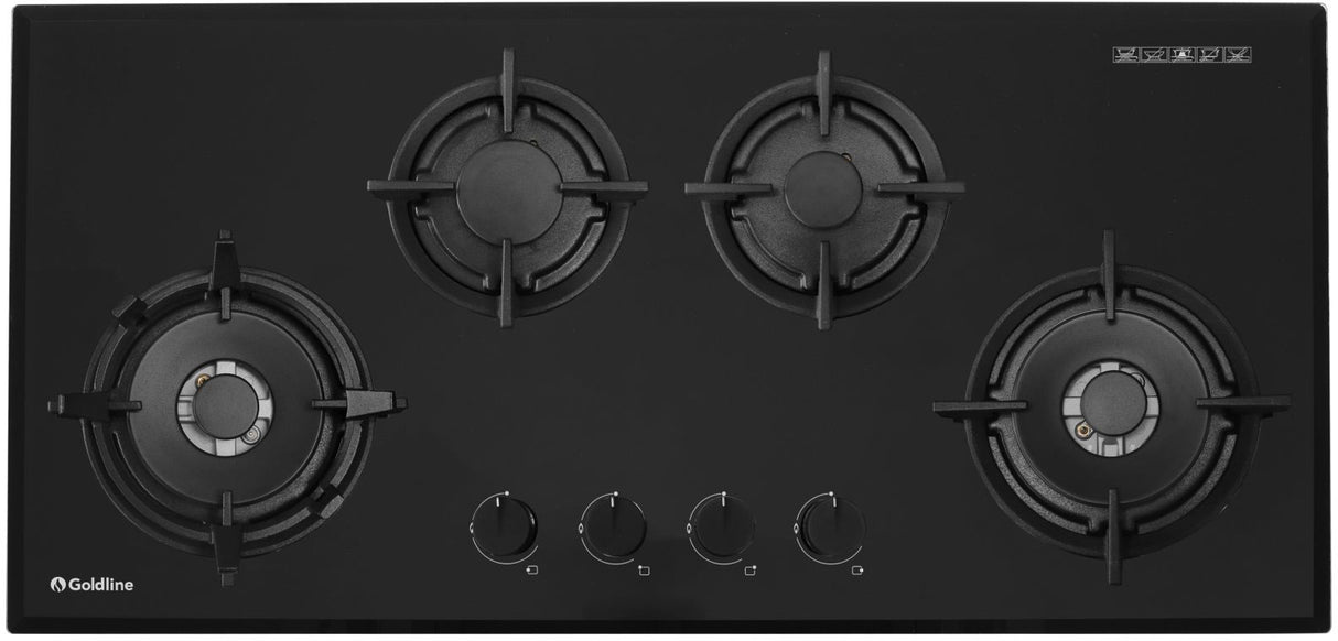 Goldline 90cm 4 Burners Gas Cooktop Black Narrow SAB4GLB