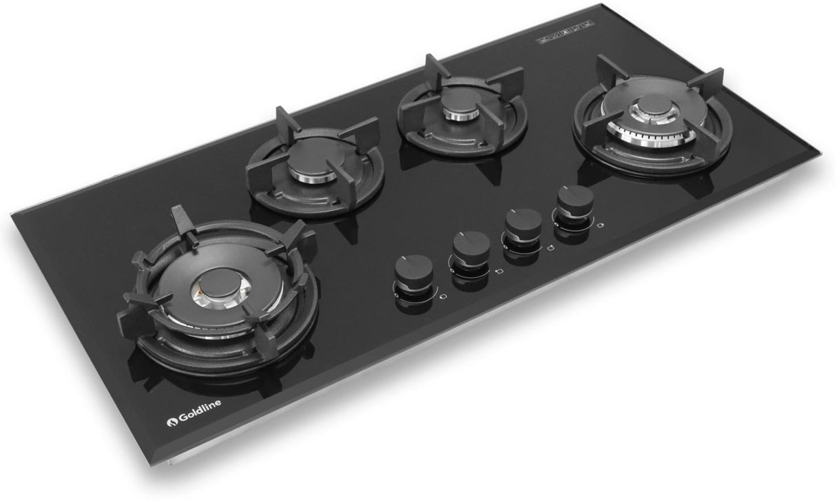 Goldline 90cm 4 Burners Gas Cooktop Black Narrow SAB4GLB