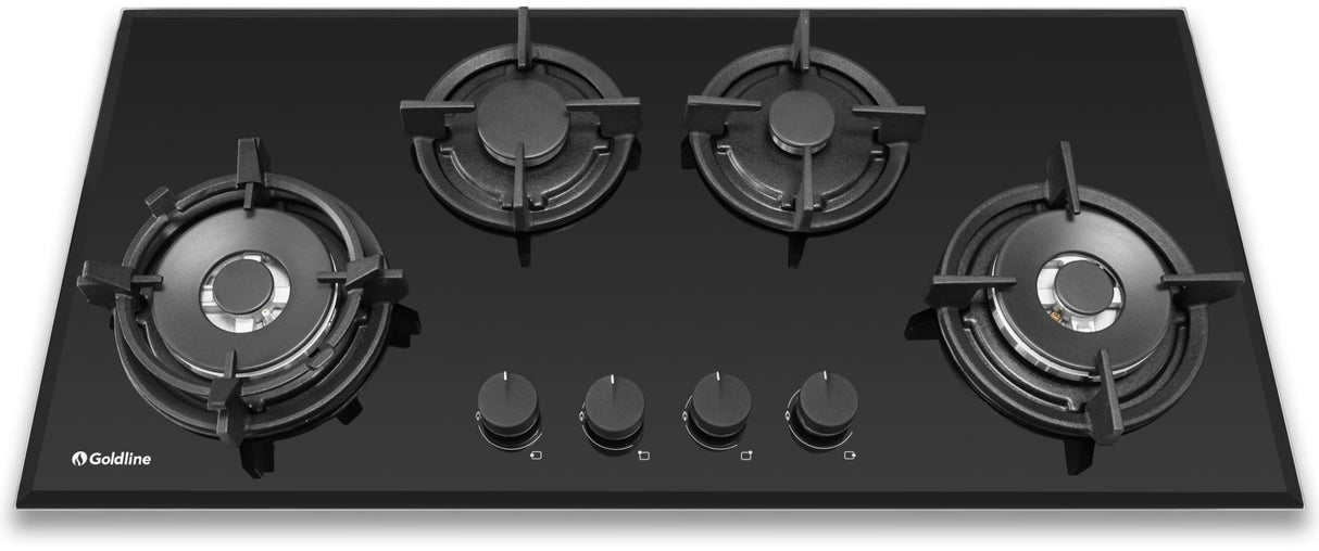 Goldline 90cm 4 Burners Gas Cooktop Black Narrow SAB4GLB