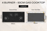 Goldline 90cm 4 Burners Gas Cooktop Black Narrow SAB4GLB