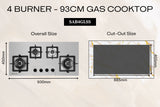 Goldline 90cm 4 Burners Gas Cooktop Stainless Steel Narrow SAB4GLSS