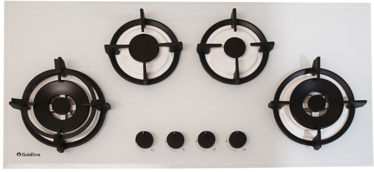 Goldline 90cm 4 Burners Gas Cooktop White Narrow SAB4GLW