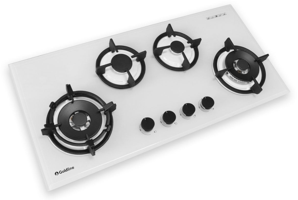 Goldline 90cm 4 Burners Gas Cooktop White Narrow SAB4GLW