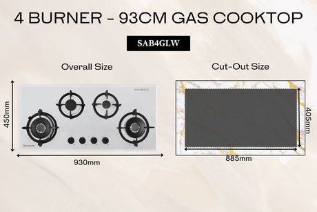 Goldline 90cm 4 Burners Gas Cooktop White Narrow SAB4GLW