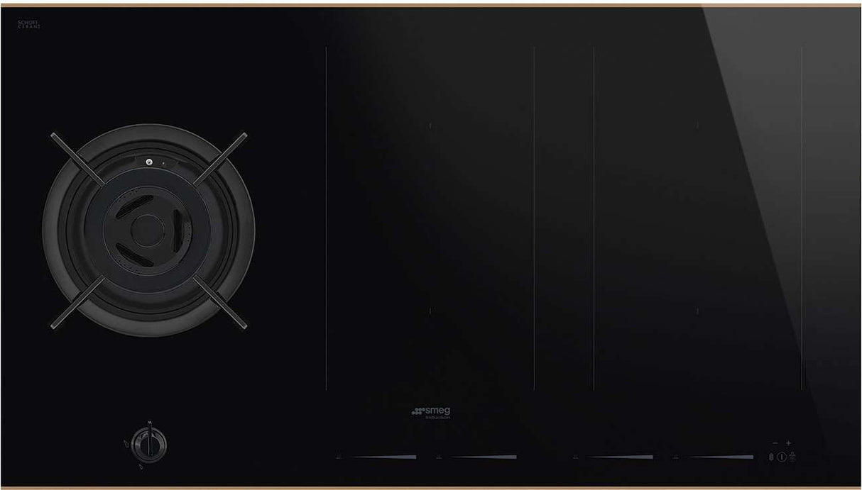 Smeg 90cm Dolce Stil Novo Gas and Induction Cooktop Black SAIG6954R