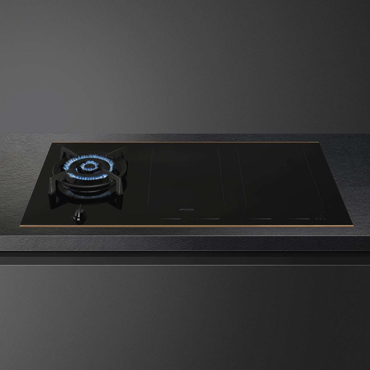 Smeg 90cm Dolce Stil Novo Gas and Induction Cooktop Black SAIG6954R