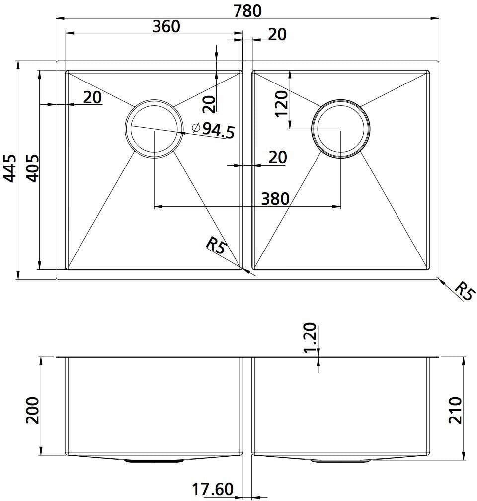 Oliveri Spectra Double Bowl Sink Gun Metal SB63GM