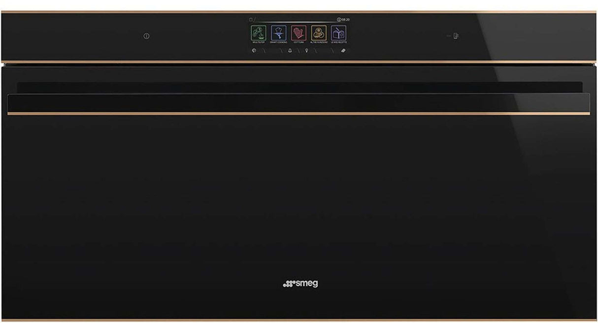 Smeg 90cm Dolce Stil Novo Copper Trim Pyrolytic Wall Oven Black SFPR9606WTPNR