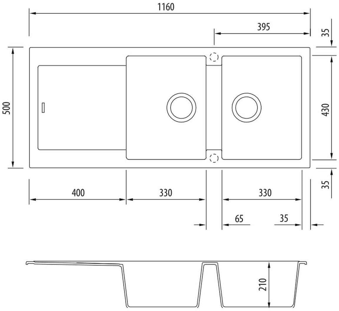 Oliveri Santorini Black Double Bowl Inset Sink With Drainer ST-BL1515