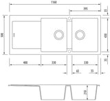 Oliveri Santorini Black Double Bowl Inset Sink With Drainer ST-BL1515