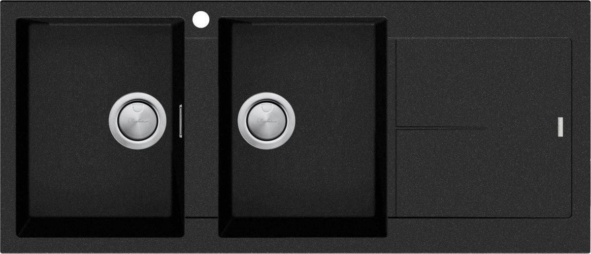 Oliveri Santorini Double Bowl Topmount Sink With Drainer Black ST-BL1516OF