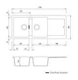 Oliveri Santorini Double Bowl Topmount Sink With Drainer Black ST-BL1516OF
