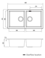 Oliveri Santorini Double Bowl Undermount Sink Black ST-BL1563U-OF