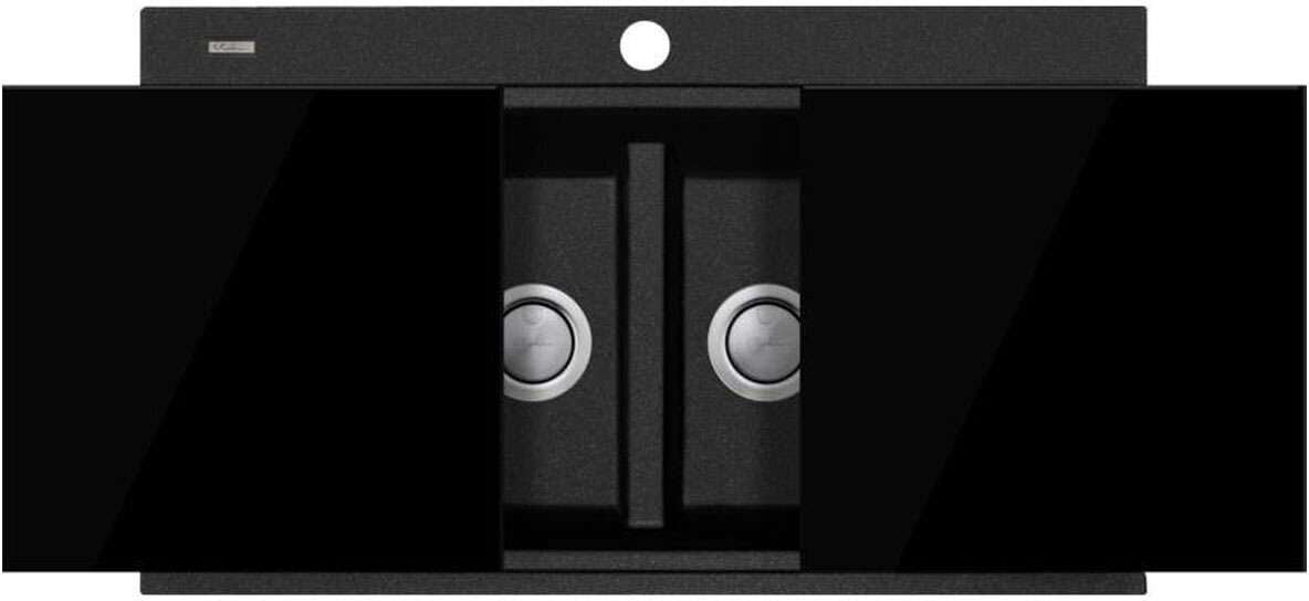 Oliveri Santorini Double Bowl Inset Sink Black With Glass Top ST-BL1566GT