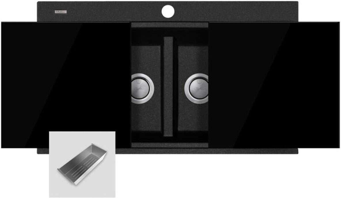 Oliveri Santorini Double Bowl Inset Sink Black With Glass Top ST-BL1566GT
