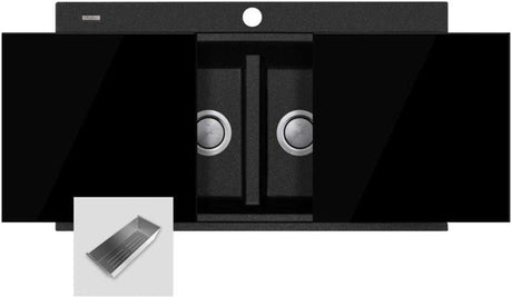 Oliveri Santorini Double Bowl Inset Sink Black With Glass Top ST-BL1566GT