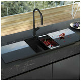 Oliveri Santorini Double Bowl Inset Sink Black With Glass Top ST-BL1566GT