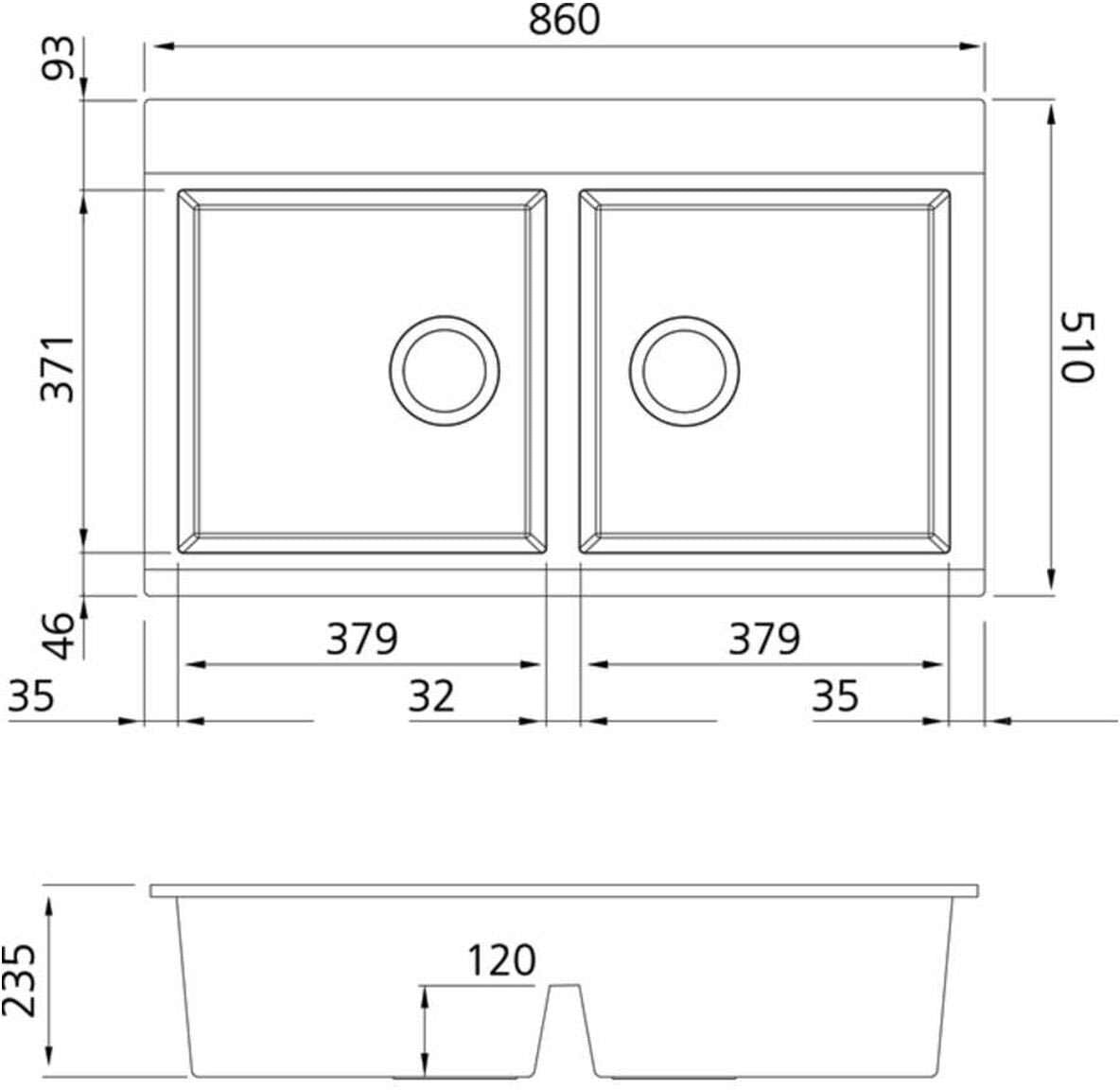 Oliveri Santorini Double Bowl Inset Sink Black With Glass Top ST-BL1566GT