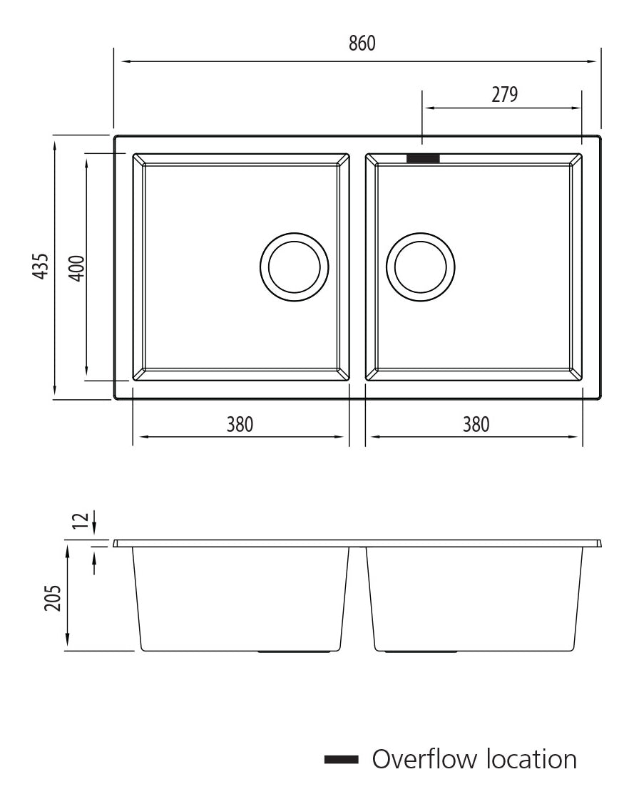 Oliveri Santorini Double Bowl Undermount Sink ST-WH1563UOF
