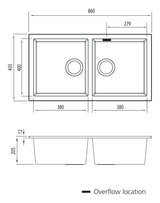 Oliveri Santorini Double Bowl Undermount Sink ST-WH1563UOF