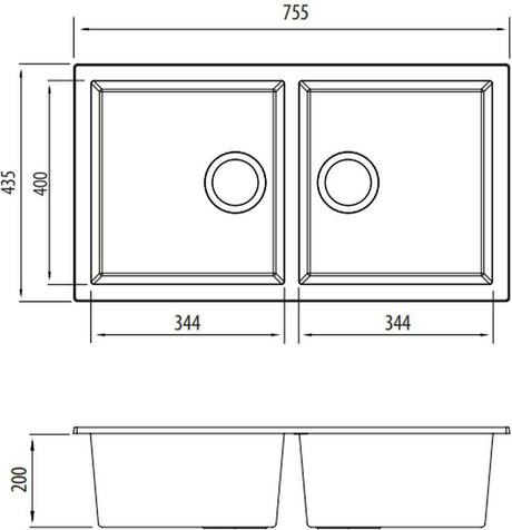 Oliveri Santorini White Piccolo Double Bowl Undermount Sink ST-WH1573U