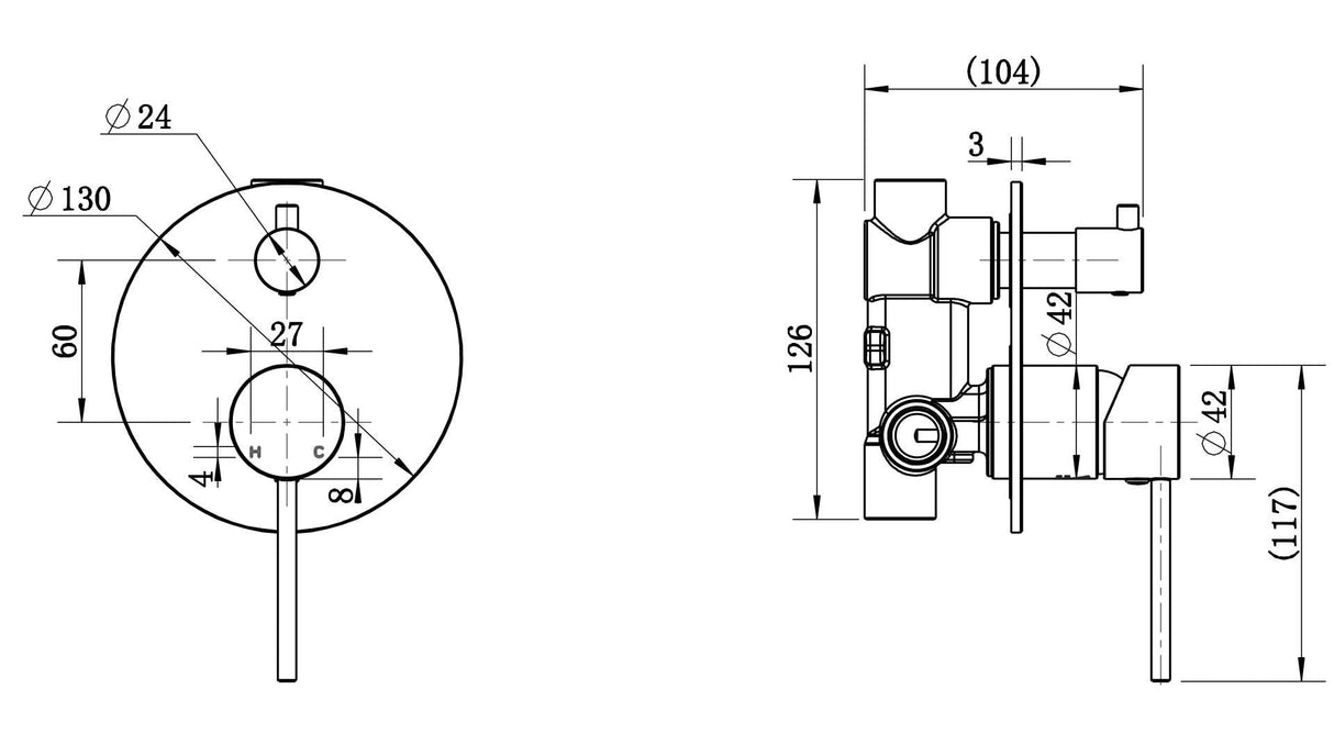 Modern National Star Mini Shower Divertor Matte Black STRM009BK+STRM009BK-H2