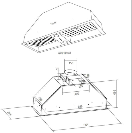 Schweigen 90cm Non-Silent 1080m3/hr Black Undermount Rangehood SWU-9B