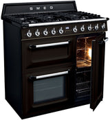Smeg 90cm 68L Victoria Black Dual Fuel Freestanding Oven/Stove Black TRA93BL