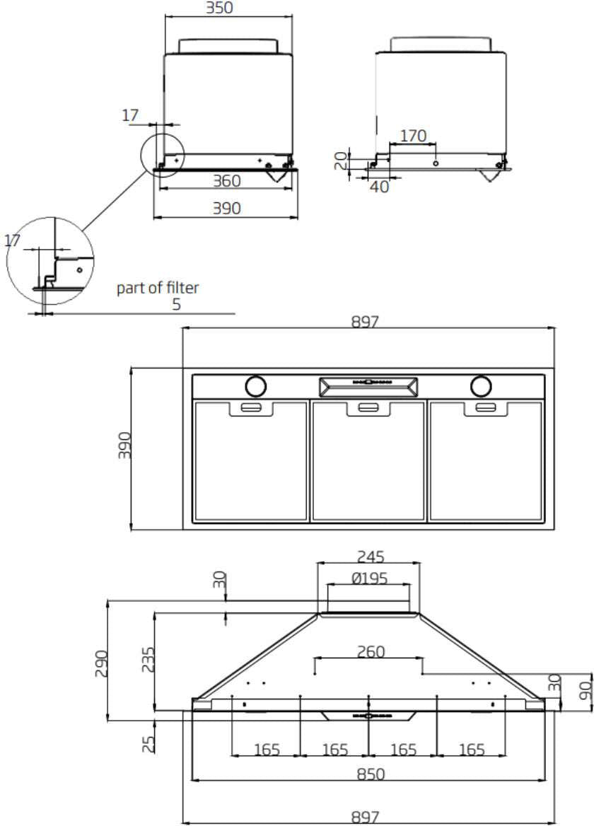 Schweigen 90cm Silent 900m3/hr Black Undermount Rangehood UM1390-9BST