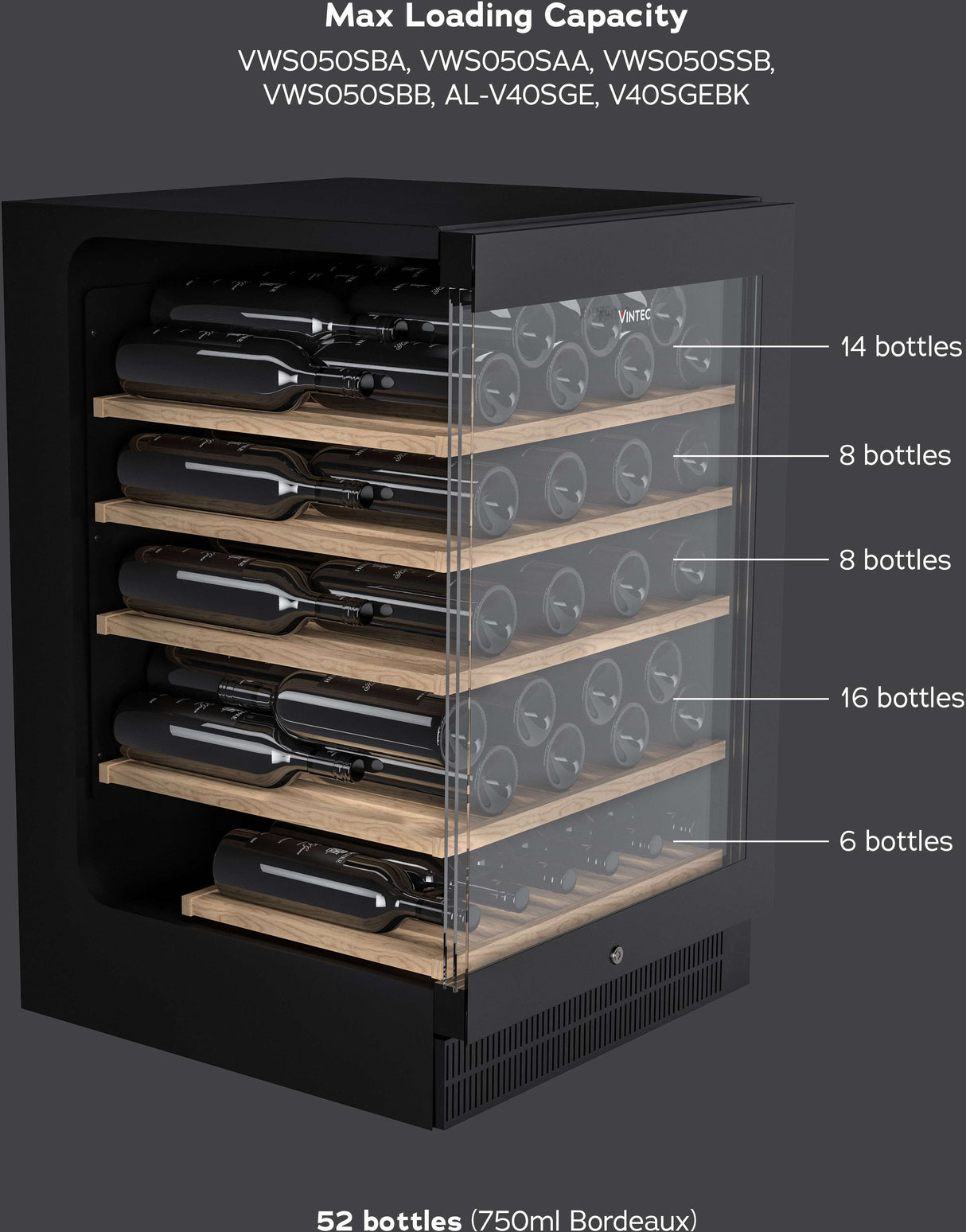 Vintec 50 Bottle Single Zone Wine Cabinet Fridge VWS050SBB-X