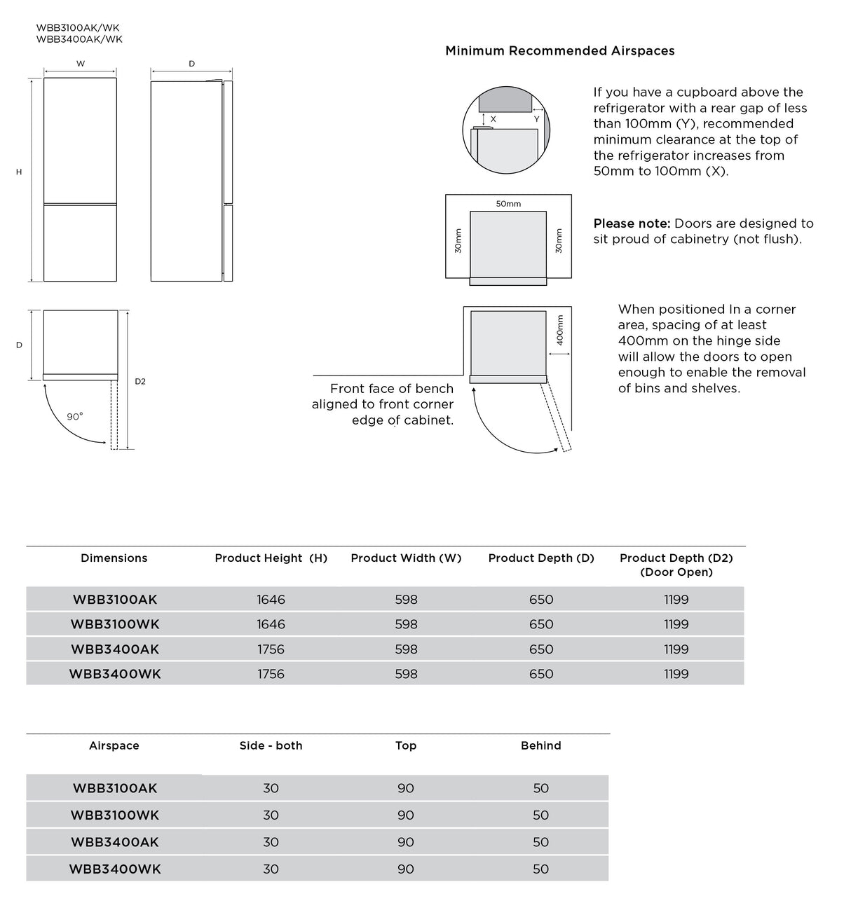 Westinghouse 335L Bottom Mount Refrigerator WBB3400AK | Greater Sydney Only