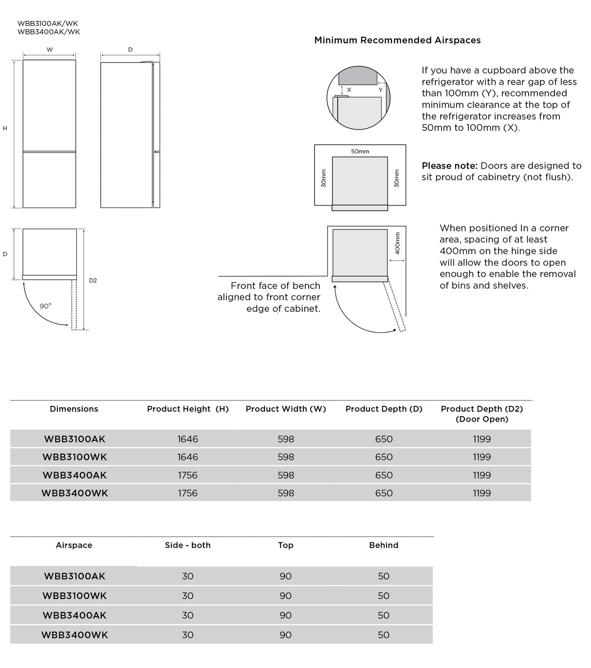 Westinghouse 335L Bottom Mount Refrigerator WBB3400WK | Greater Sydney Only