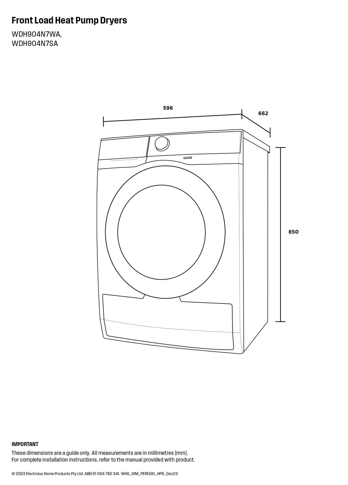 Westinghouse 9kg EasyCare 700 Heat Pump Dryer WDH904N7WA | Greater Sydney Only