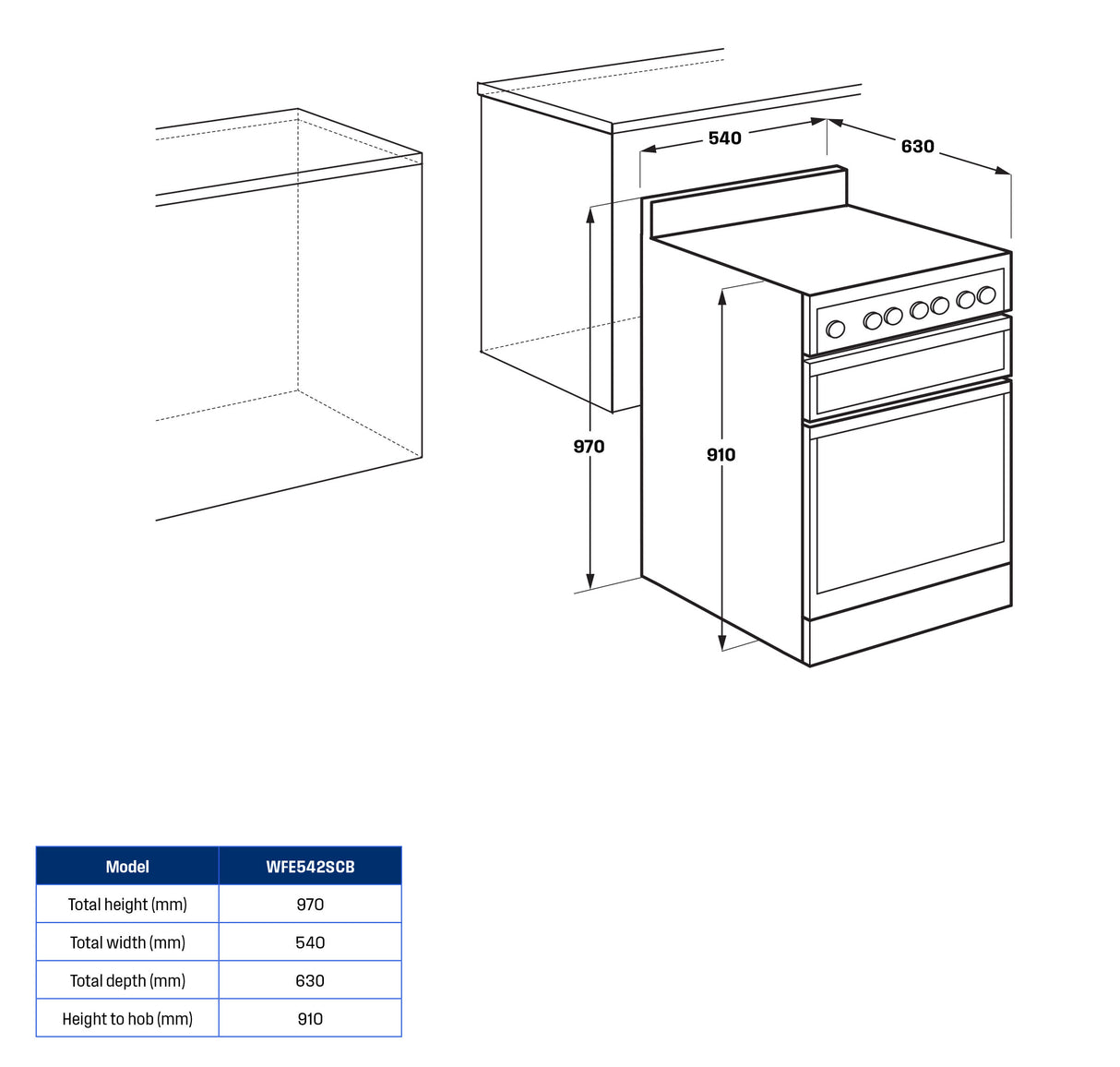 Westinghouse 54cm 80L Electric Freestanding Oven/Stove Stainless Steel WFE542SCB