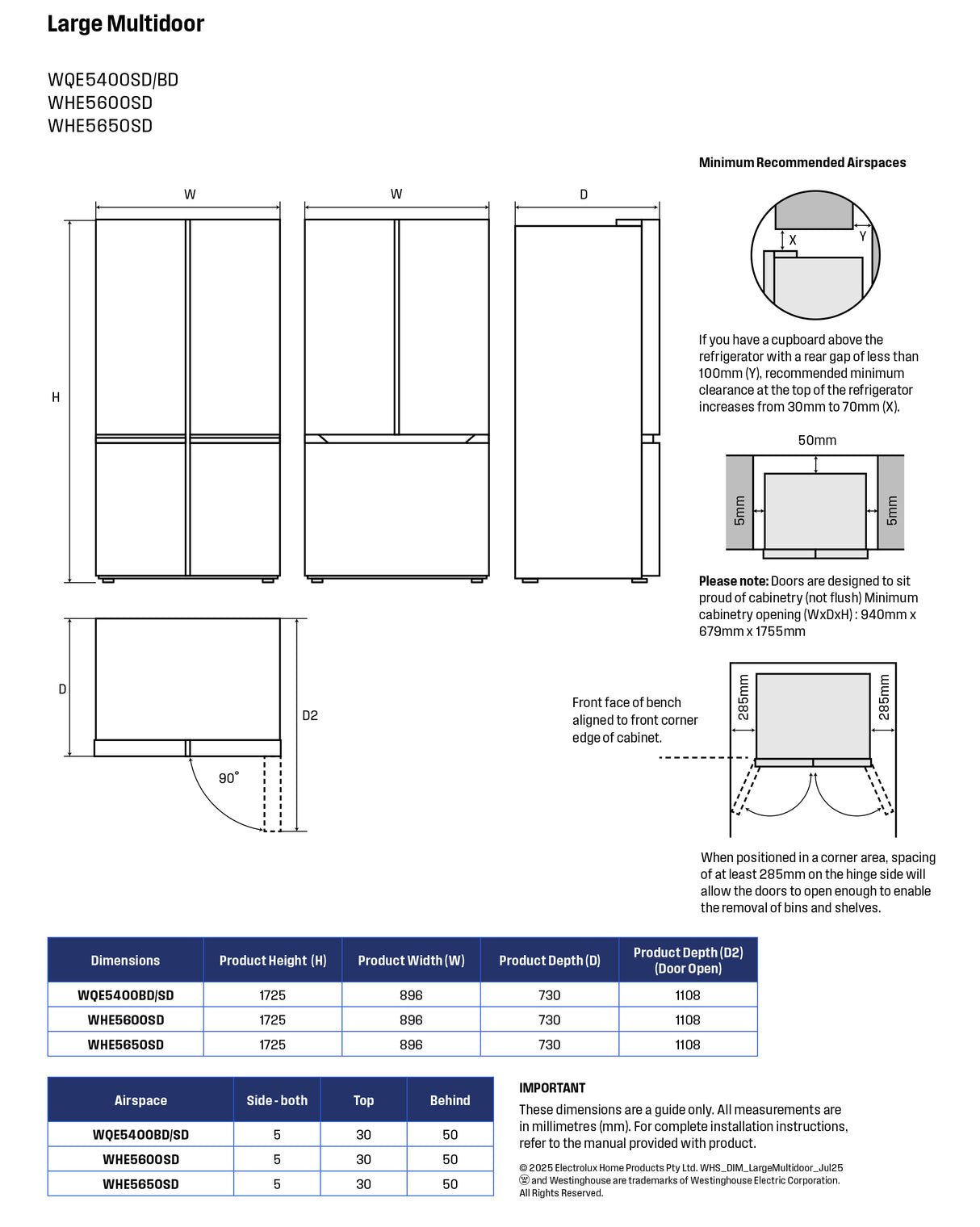 Westinghouse 565L French Door Refrigerator WHE5600SD | Greater Sydney Only