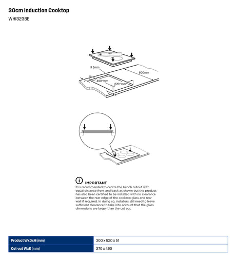 Westinghouse 30cm 2 Zone Black Ceramic Glass Induction Cooktop WHI323BE