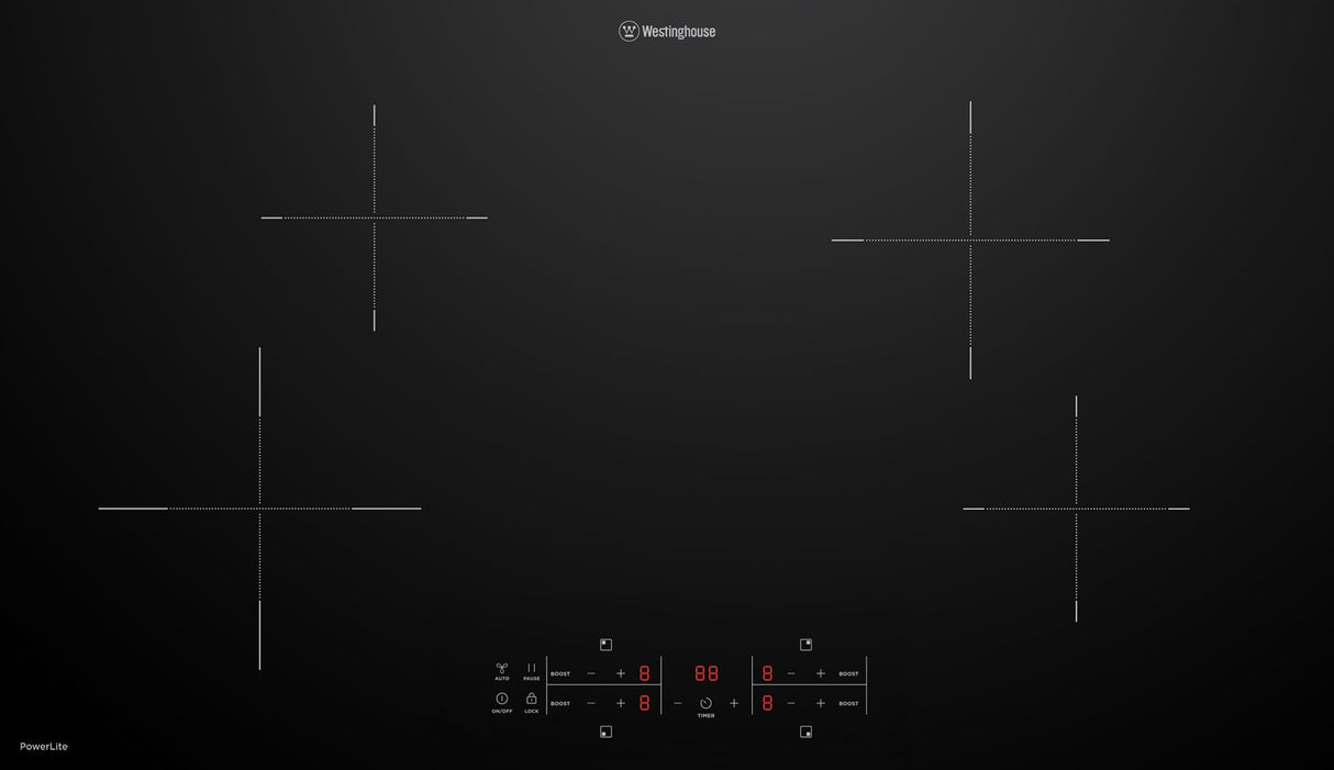 Westinghouse 90cm 4 Zone PowerLite Black Induction Cooktop WHI942BE