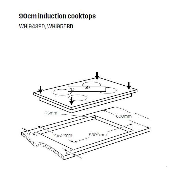 Westinghouse 90cm Black Ceramic Glass Induction Cooktop WHI955BD