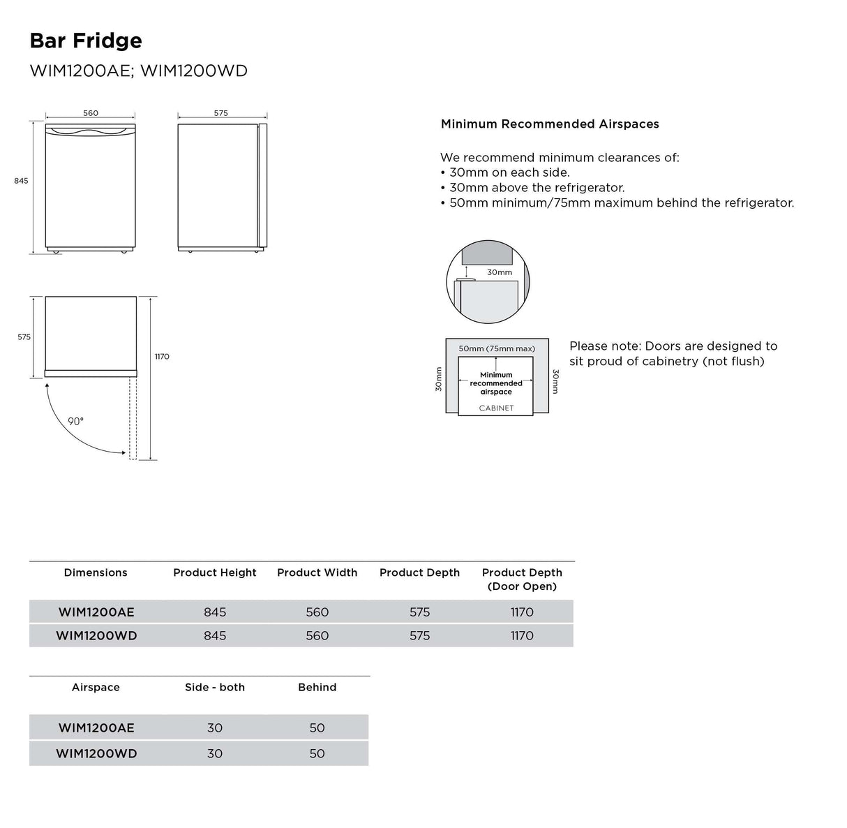 Westinghouse 120L Bar Fridge Silver WIM1200AE