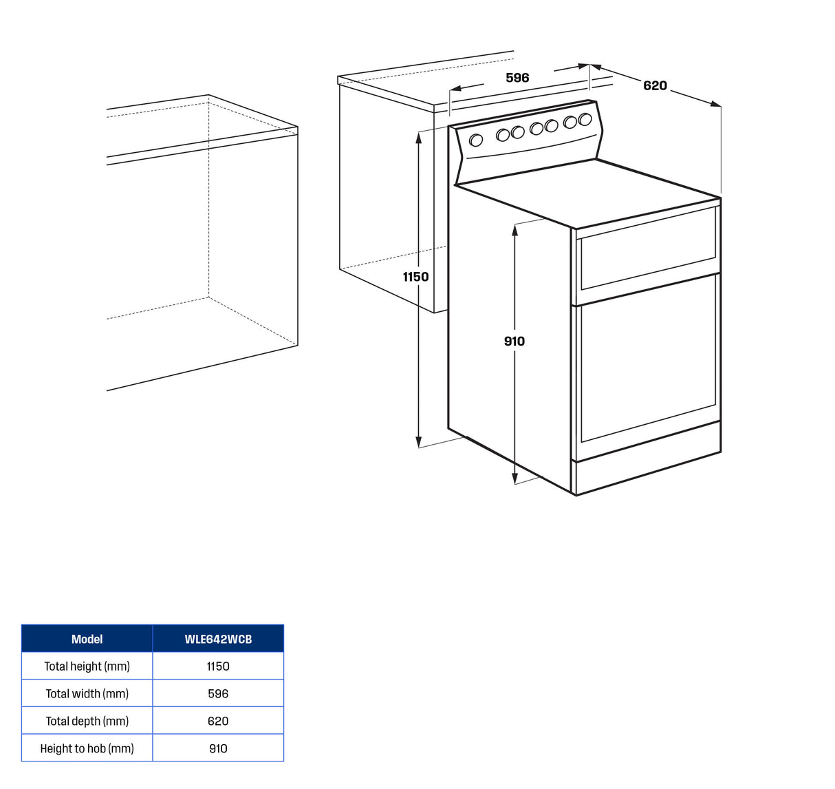Westinghouse 60cm 80L Electric Freestanding Oven/Stove White WLE642WCB