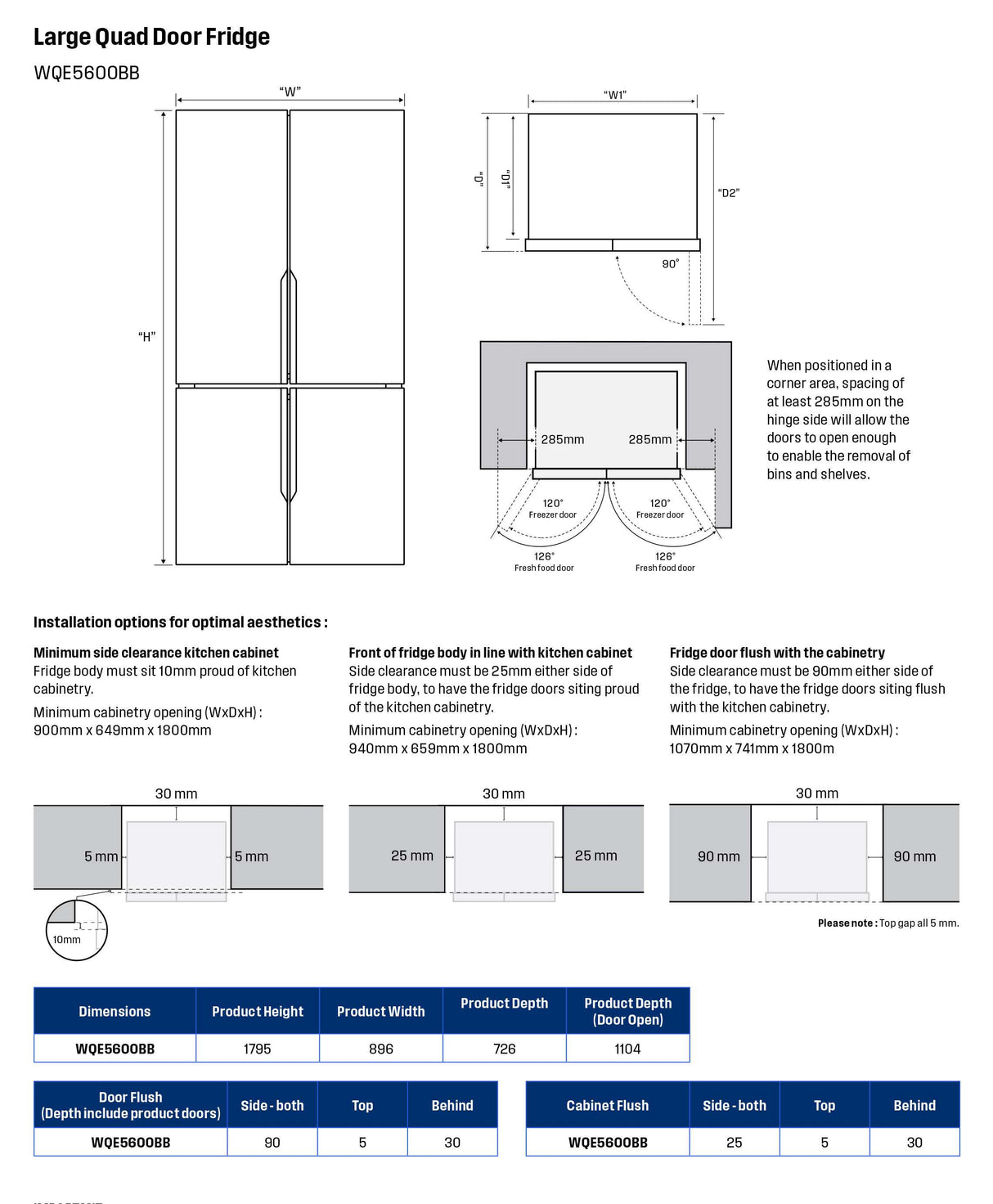 Westinghouse 564L French Quad Door Refrigerator WQE5600BB | Greater Sydney Only