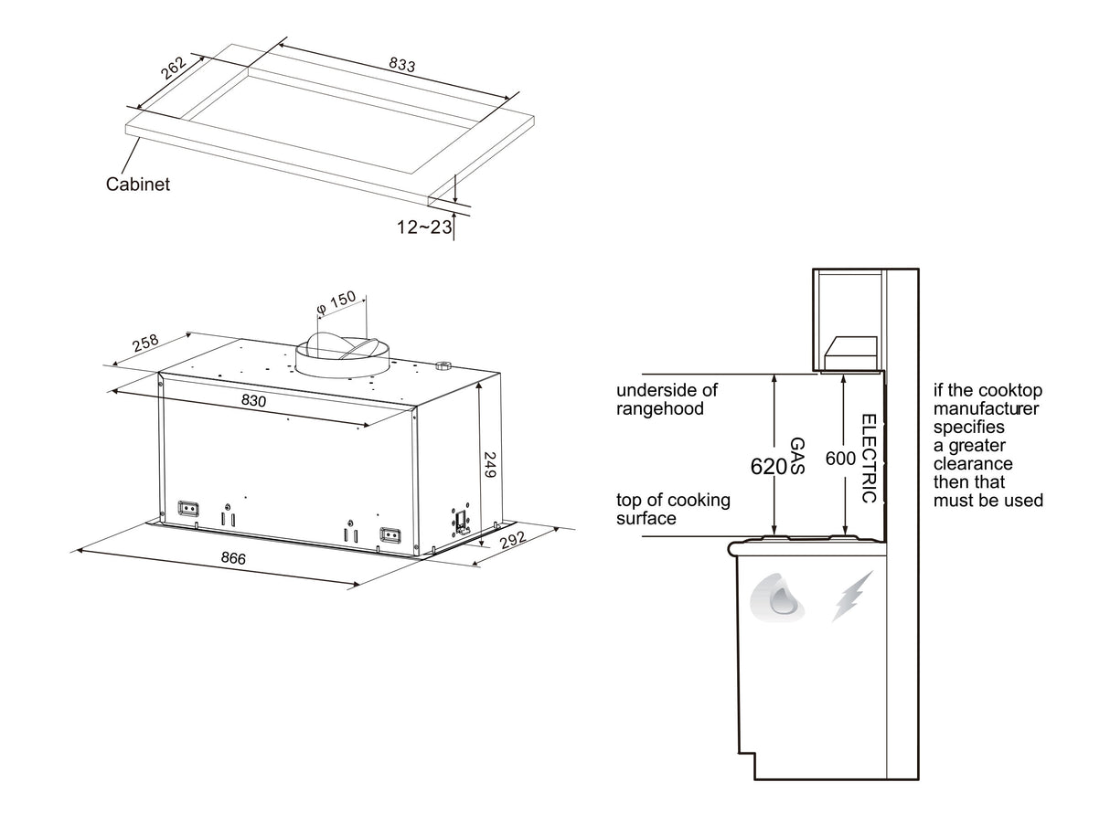 Westinghouse 86cm Integrated Rangehood Dark Stainless Steel WRI825BC