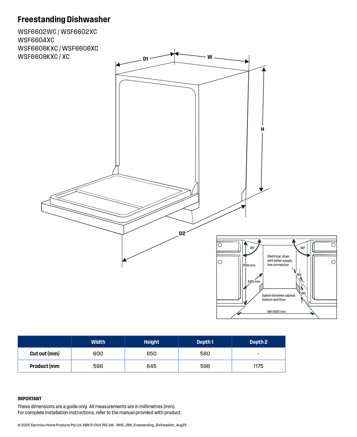Westinghouse 60cm Freestanding Dishwasher White WSF6602WC